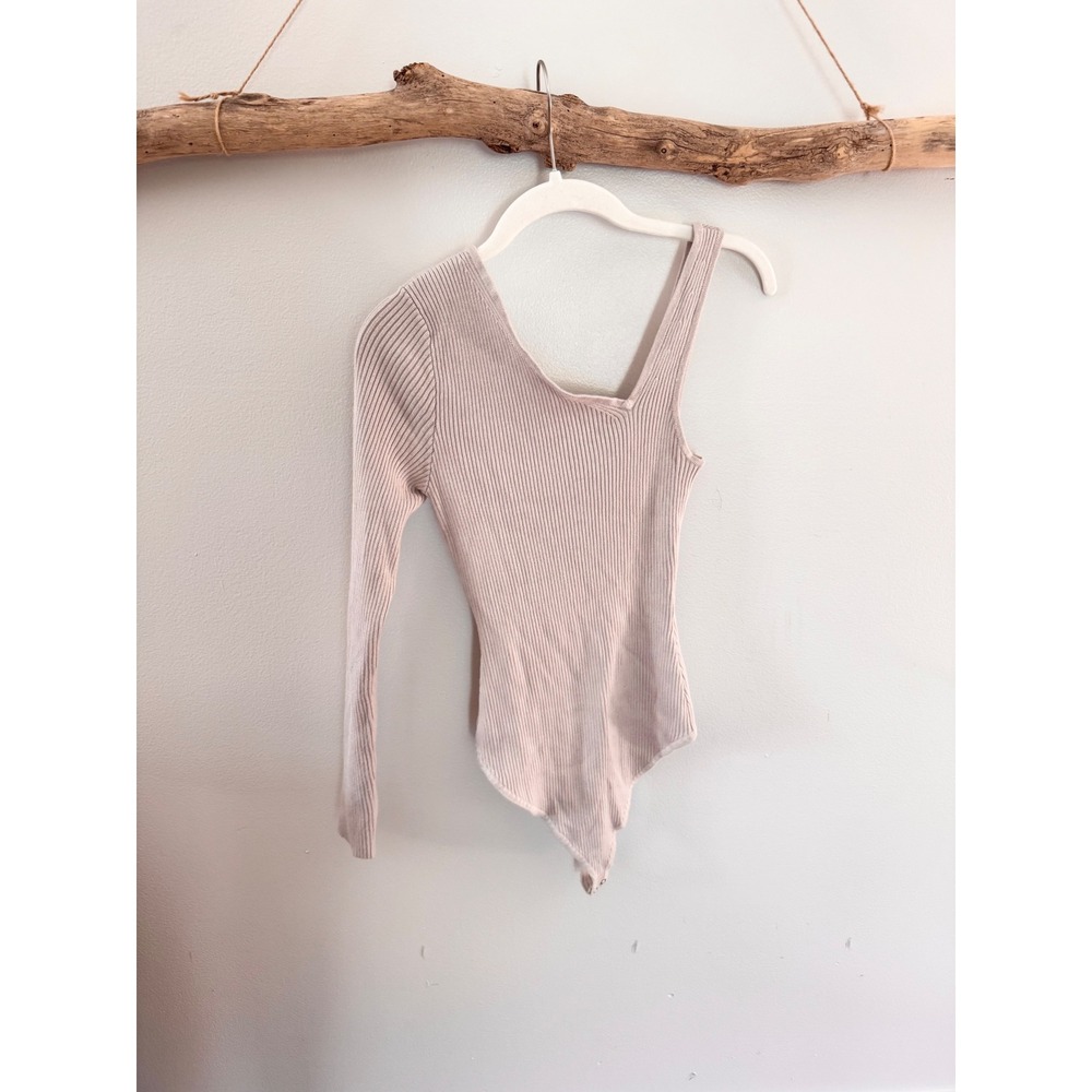 Abercrombie & Fitch Women Taupe Ribbed One Shoulder Asymmetrical Bodysuit Medium